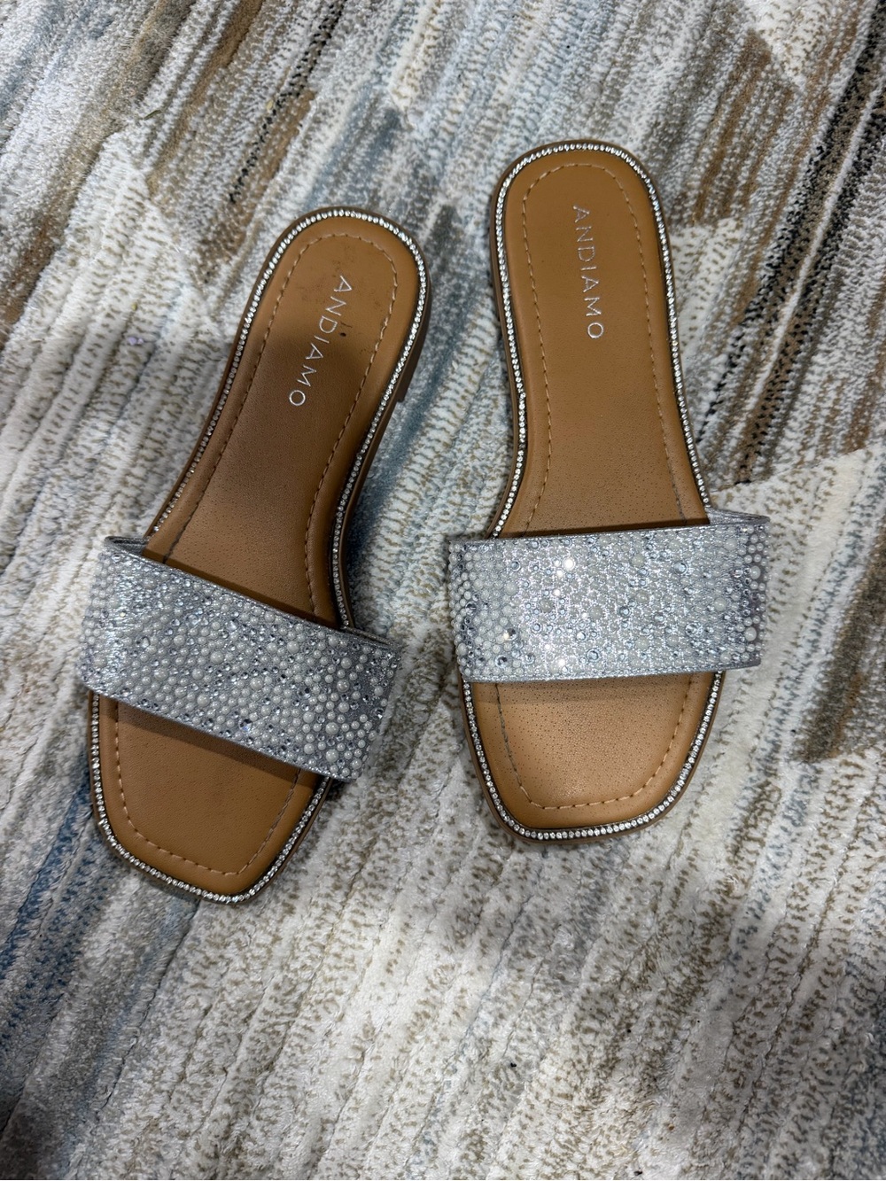 Andiamo Silver Crystal Slide Sandals for Women